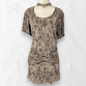 Connected Early 2000's Whimsygoth Crinkle Belted Long Top Plus Size 14W / XL